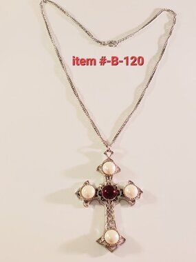 1 Silver Chain Necklace with Cross Pendant, item # B-120. wt. 30 grams.